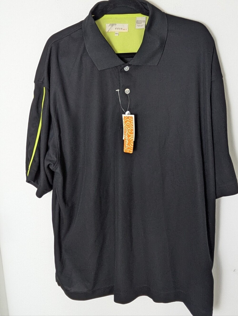 Ease Men's TECH Performance Black Yellow Strip Sleeve Golf Polo Shirt XXL New
